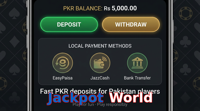 Deposit and withdrawal screen with PKR methods